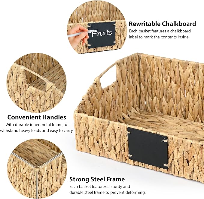Woven Kitchen Basket for Organizing, Storage Bins for Shelf | Handwoven Wicker Basket with Built-in Handles, Laundryroom Organization Pantry Organizers and Storage for Snack Cans