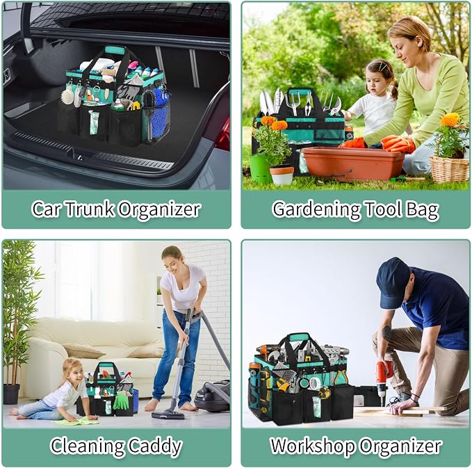 Boczif Cleaning Caddy Bag Wearable,Cleaning Caddy Supplies Organizer(Green) | with Handle, Shoulder Straps & Detachable Divide, Cleaning Tool Organizers Tote Bag for Cleaners & Housekeepers