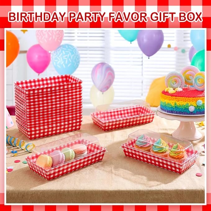 Bokon 50 Pack Red Gingham Charcuterie Boxes with Clear Lids Italian Night Theme Party Supplies Disposable Food Containers for BBQ Picnic Sandwich and Cookie Packaging Boxes