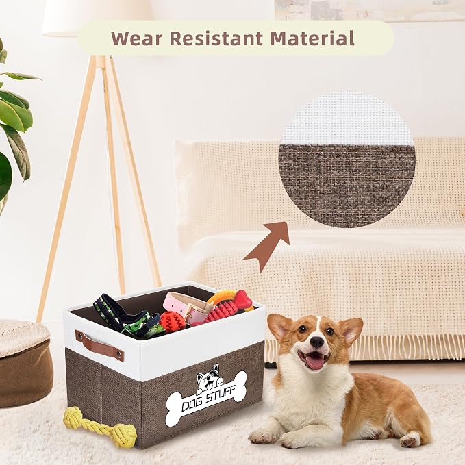 Collapsible Box, Dog Toy Basket, Storage Bin for Pet Accessories | Fabric Storage with Handle, Organizer for Living Room, Coffee