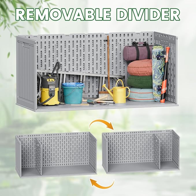 Devoko HDPE 260 Gallon Deck Box Double-Wall with Divider | Large Outdoor Storage Box Side Handles, Waterproof and Lockable for Patio Furniture, Garden, Pool