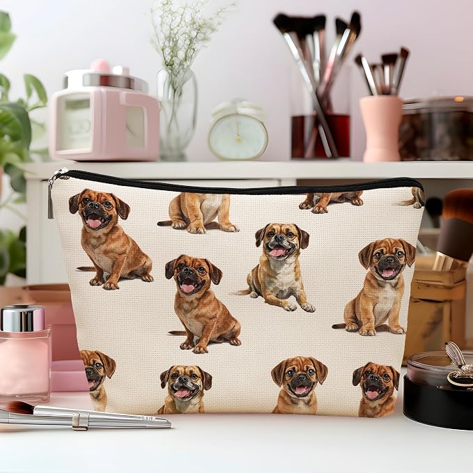 Puggle Dog Makeup Bag, Puggle Lovers Gifts Cosmetic Bag for Women, Dog Mom Lovers Owner Gifts for Women Christmas, Pet Lover Gift Zipper Travel Makeup Pouch for Purse