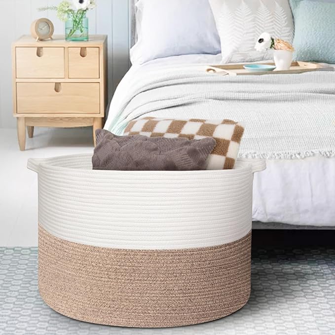 MEGASKET 115L Super Large Blanket Basket, 23.6"x15.7" Oversized Cotton Rope Woven Basket for Toys, Towels, Shoes, Laundry, XXXL Jumbo Storage Bin for Blankets for Living Room, Toy Organizer, Brown