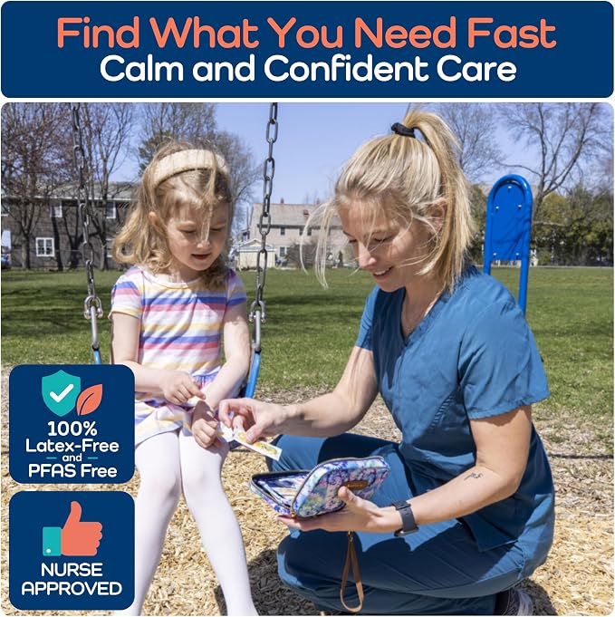 KeepGoing Travel First Aid Kit for Kids, 130 Pc. TSA-Approved Travel Size | Toddler First Aid Kit, Mini First Aid Kit for Car, Home, Purse, Diaper Bag & Backpack, Latex-Free Bandages