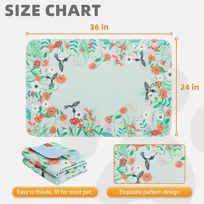 Washable Pee Pads for Dogs, 2 Pack Spring Pet Mats Outdoor Picnic Camping, Super Absorbent Reusable Puppy Training Pads Waterproof, Nonslip and Leak-Proof Dog Pee Pads for Floor, Car, 24"*36"