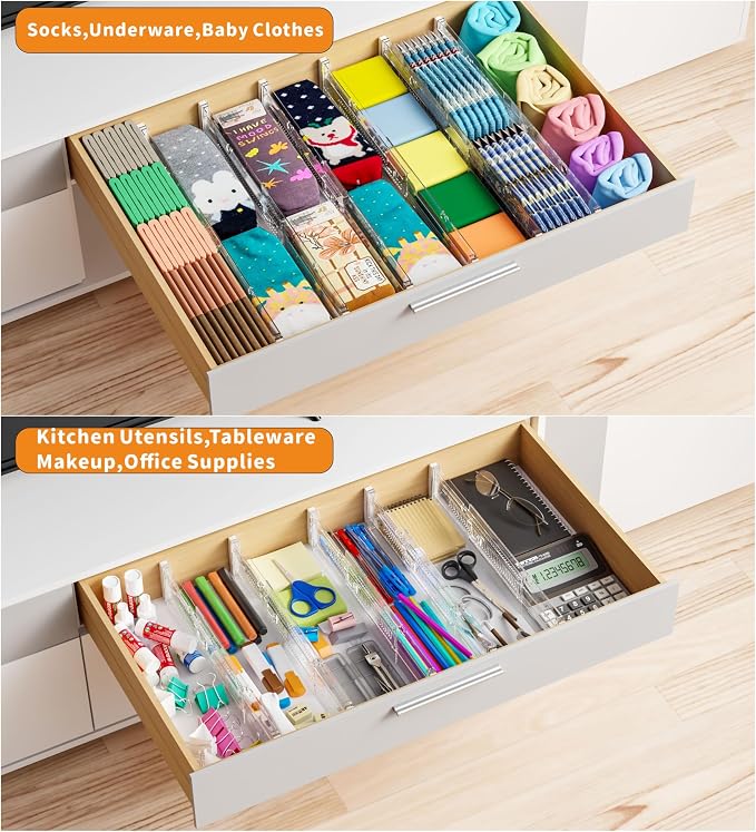 12 Pack Clear Expandable Deep Drawer Separators From 15 to 21'' - 3.2 Inch Tall Acrylic Drawer Dividers for Clothes,Dresser Drawer Dividers for Dresser,Baby Nursery,Clothing,Sock or Underwear