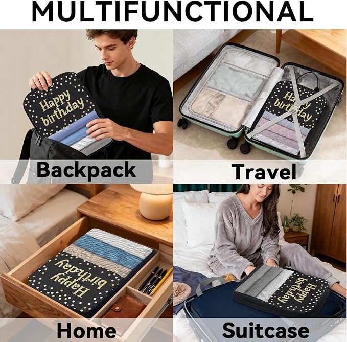 Happy Birthday 6 Set Compression Packing Cubes Birthday Theme Expandable Packing Organizer for Travel Accessories Luggage Suitcase Bag