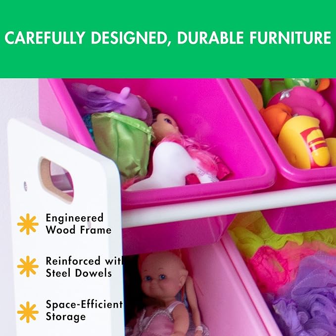 Humble Crew Supersized Toy Storage Organizer with 16 Removable Bins, White/Pink – Large Toy Storage for Toddlers Ideal for Kids' Rooms, Playrooms, and Nurseries - Modern Toy Bins for Kids