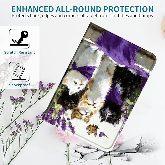 Case for Samsung Galaxy Tab A 10.1" 2019 SM-T510/T515/T517, 360 Degree Rotating Stand with Multi-Angle Vertical & Horizontal Viewing Shockproof Protective Shell for Women Men, Lavender Cat
