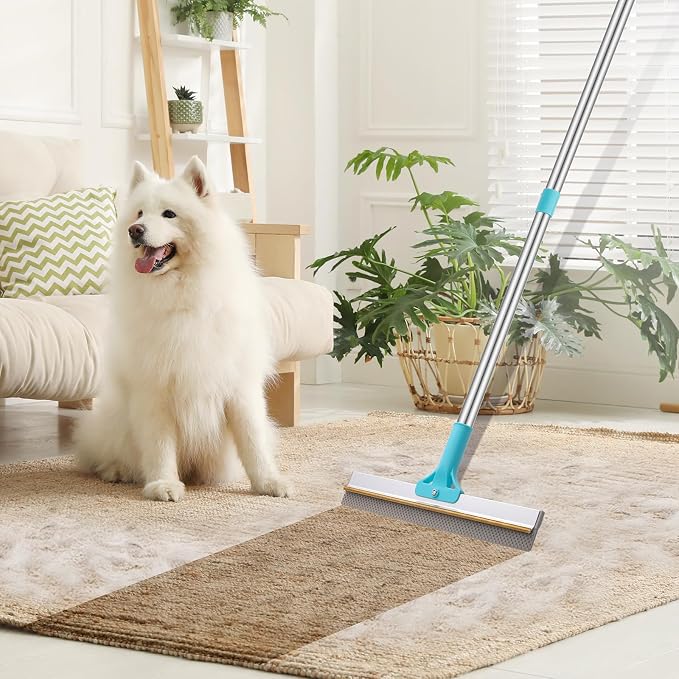 ondware 2-in-1 Carpet Rake for Pet Hair, 54" Adjustable Handle | Copper and rubber dual-head; reusable pet hair remover for rugs, couches, pet beds and most fabrics