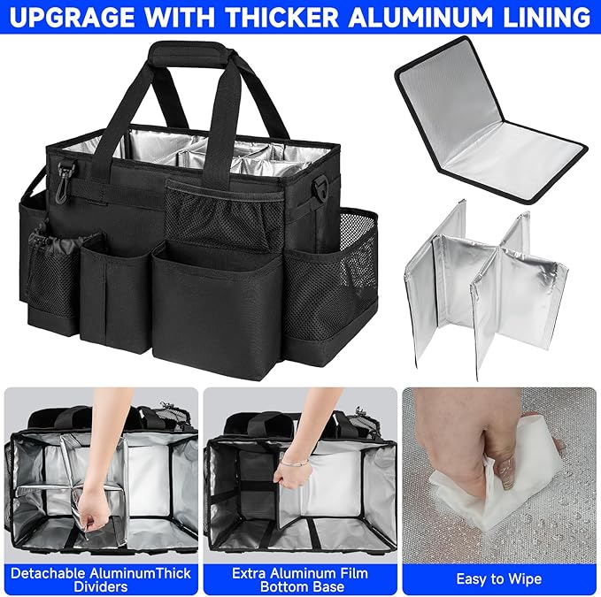 Cleaning Caddy Bag, Large Cleaning Bag for Housekeepers, Black | Cleaning Caddy Organizer for Cleaning Supplies with Handle and Adjustable Shouder Strap, Easy to Clean & Heavy Duty Design