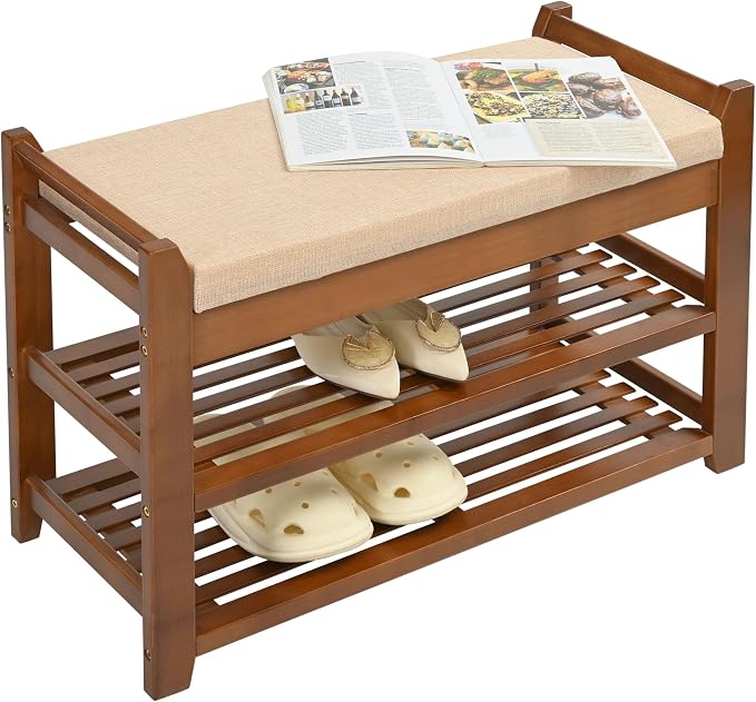 PETKABOO Shoe Rack Bench with Cushion, Shoe Rack for Front Door Entrance, Shoe Bench with Storage for Entryway Hallway Bedroom Living Room