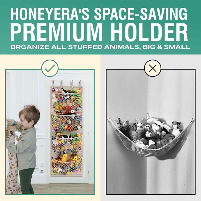 Honeyera The Original Storage for Stuffed Animals, Over Door Organizer for Stuffies, Baby Accessories, Toy Plush, Breathable Hanging Pockets Big Girls Toddler Large Bag
