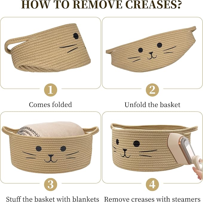 Large Cat Toy Basket, Gift Baskets Empty for Baby Shower,13" x 6" | Boo basket Cute Woven Rope Storage Basket for Home Decor, Baby Baskets for Nursery, Cat Pet toy box, Jute