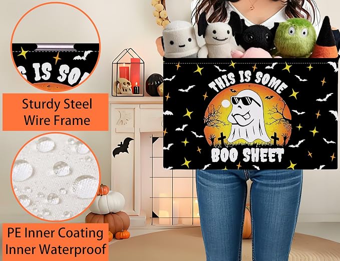 Large Halloween Themed Candy Gift Boo Basket for Kids Baby Personalized Adults Storage Bin Fall Decor(Sunglasses Spooky)