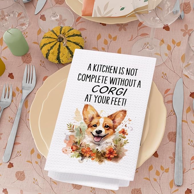 SPBL&L Corgi Dog Kitchen Towels Set of 4, Corgi Gifts for Women, Corgi Decor Tea Dish Towels for Kitchen, Corgi Dog Decorative Hand Towels for Bathroom, 16x24 Inches