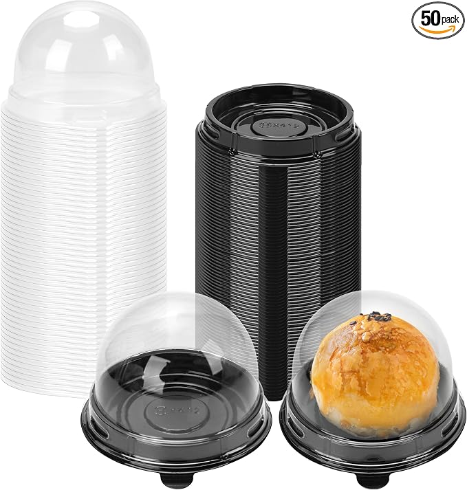 NPLUX 50 Pack Black Mini Individual Cupcake Containers with Clear Lids | 50 clear PET Cupcake Boxes,2.8x2 IN,Desk Pet,Mini Cupcake Holder,for Chocolate Treats,Dessert Gifts,Small Events