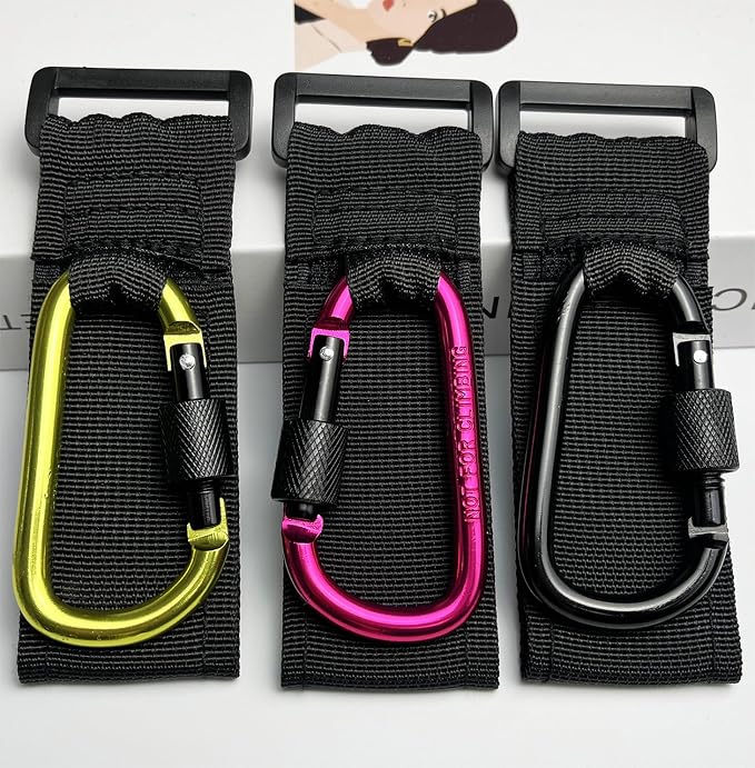 [Upgrade]Baby Stroller Hook with Locking, Carry 30 lbs per Stroller Clip, Baby Stroller Accessories & Car Seat Hook for Hanging Diaper Bag, Golf, Shopping and Pet Cart (2 Pcs + Nylon + Red)