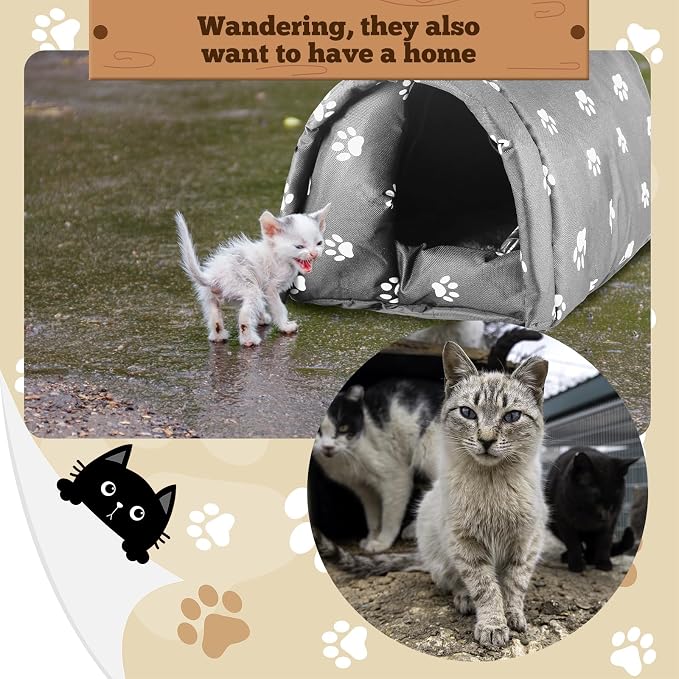 DoubleFill 3 Pcs Cat Houses for Outdoor Cats Winter Weatherproof Insulated Stray Feral Cat Dog House Outdoor Pet Shelter Waterproof Pet Cave Wild Animal (Paw Prints,16.5 x 12 x 11 Inches)