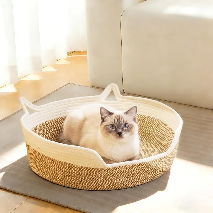 Cat Toy Basket, Cat Toy Box Organizer Baskets, Woven Cotton Rope Pet Puppy Dogs Cats Bed Toy Bin With Handle, Chew Toys Blankets Leashes Storage Baskets for All Pets - Puppies to Large