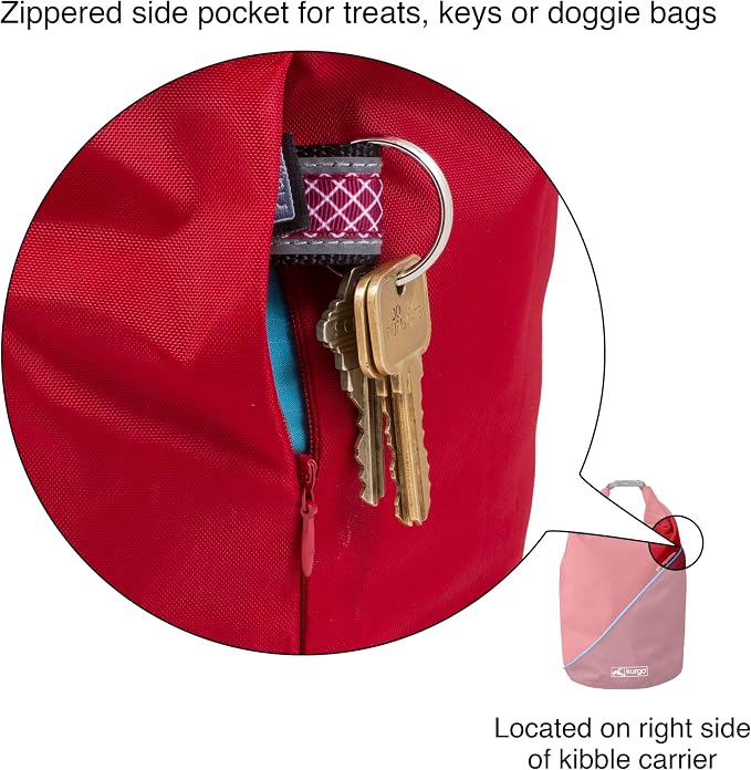 Kurgo Kibble Carrier, Chili Red | Dog Food Travel Bag, Ripstop Material, Food-Safe Liner, Bottom Bowl Stash Pocket, Side Zip Pocket, Hold Up to 5 Lb of Kibble