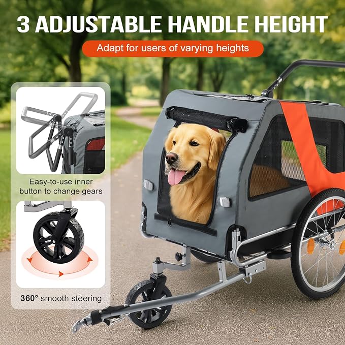 Ktaxon 2-in-1 Pet Bike Trailer, Heavy Duty 132lbs Load Capacity Foldable