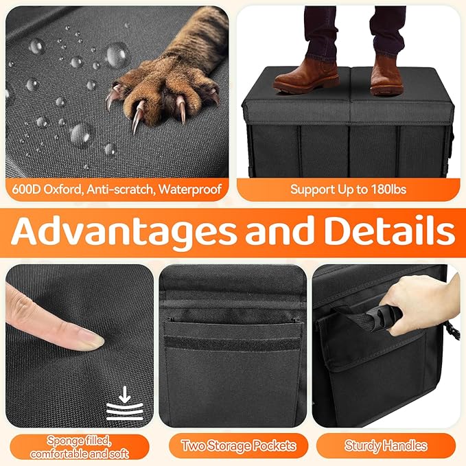 Car Seat Extender for Dogs, Backseat & Frontseat Extender for Large Dog up to 200 LBS, Foldable Seat Gap Filler for Most Cars with Detachable Lid