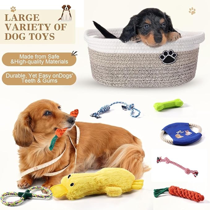 Zopeal Dog Toy Gift Basket Set for Puppy Birthday, Khaki