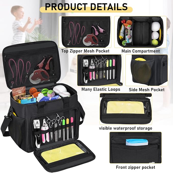 GMAK Pet Grooming Bag,Pet Hair Clipper Organizer Grooming Bag for Equipment | Dog Grooming Tote Bags Pets Tools Supplies Organizer for Dog Cat Equipment, Grooming Tools and Accessories, Black
