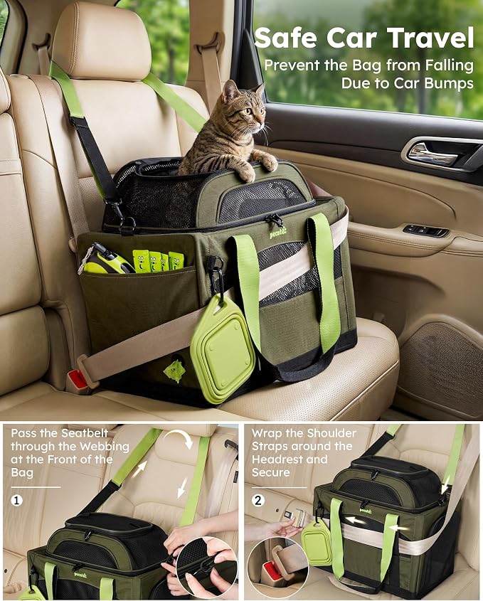 Pecute Cat Carrier,Top Expandable Dog Crate for Travel, Green