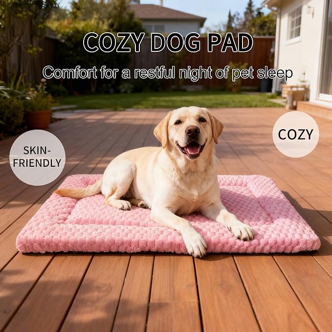 Dog Bed Mat, Reversible Dog Crate Pad - Washable Kennel Mat with Soft Support Foam, Flat Kennel Pad for Dogs & Cats, Double Pet Bed Perfect for Cage (Pink, 35" L x 23" W x 0.8" Th)