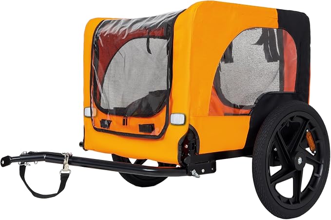 KEIKI Dog Bike Trailer with Built-in Leash, Pet Stroller Cart Bicycle Carrier, Easy Folding Cart Frame with Front Caster & 16" All-Terrain Wheels & Universal Hitch, Supports up to 66 lbs