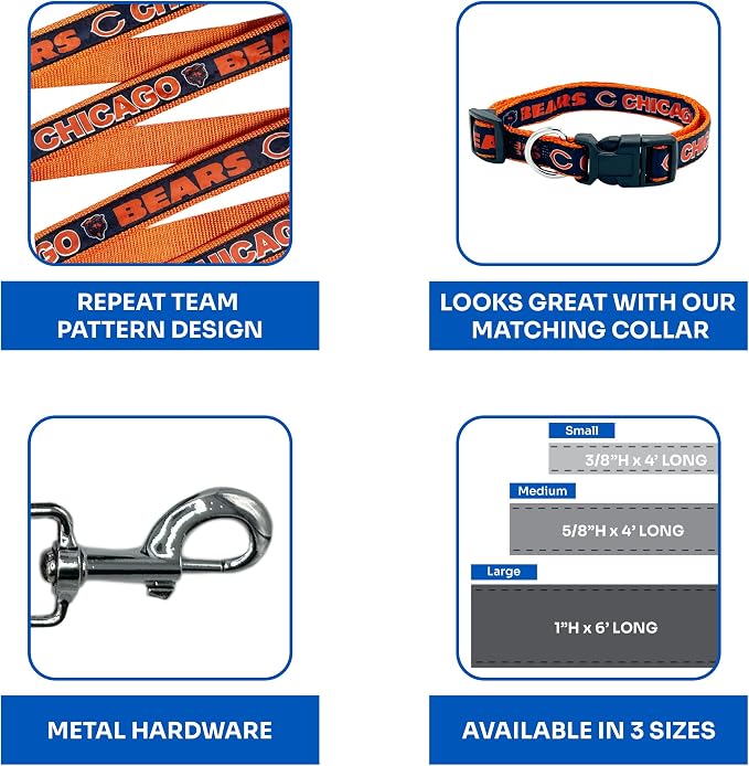 NFL PET Leash Chicago Bears Dog Leash, Medium Football Team Leash for Dogs & Cats. A Shiny & Colorful Cat Leash & Dog Leash Licensed by The NFL
