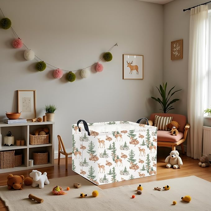 Rectangular Baby Girl Basket Kids Baby Storage Basket Storage Bin Organizer Box Room Decor(Forest Deer)