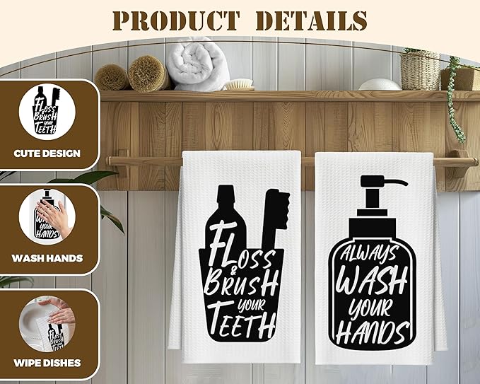 Bath Towels Set of 2, Black and White Dish Towel for Bathroom Spa Kitchen, Toiletries Decorative Hand Towels, Fast Drying Tea Towel, Housewarming Xmas Gifts for Women Mom -B33