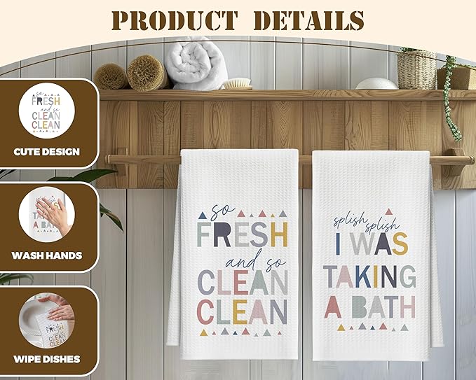 Kitchen Towels Set of 4, Colorful Sayings Dish Towel for Kitchen, Fresh Bath Bathroom Decorative Hand Towels, Fast Drying Tea Towel, Housewarming Xmas Gifts for Women Mom -B37