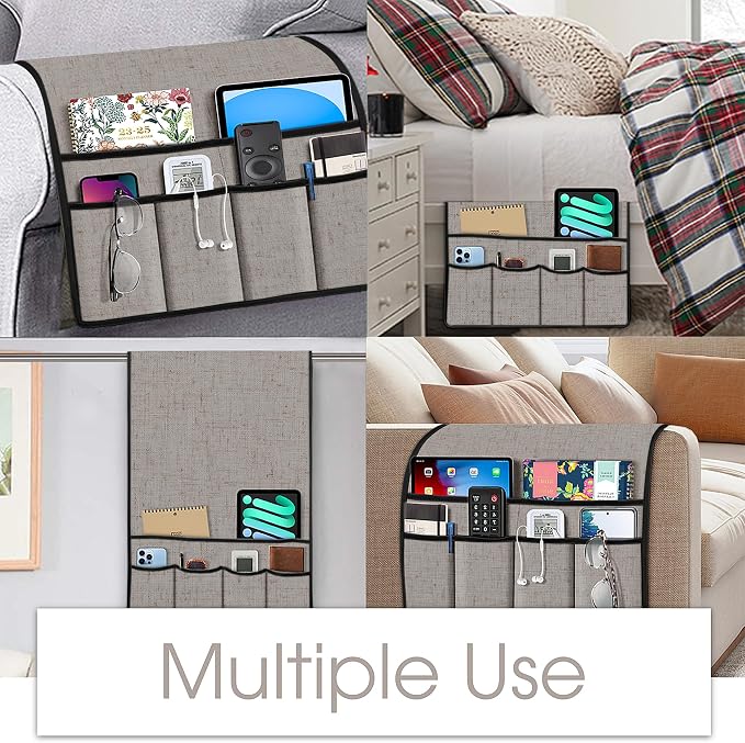 Joywell Armrest Organizer Remote Holder, Whitecap Gray | For Recliner Armchair Caddy, Couch Sofa Arm Chair Caddie, 6 Pocket Storage, For Magazine, iPad, Phone