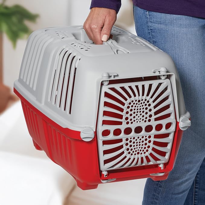 Midwest Homes Spree Travel Carrier, Small, 22-Inch, Red | Hard-Sided Pet Carrier, Plastic Door, Ventilated Design, Locking Tabs, Easy Assembly