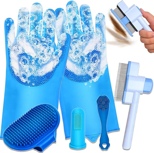nooepc 6PCS Dog Washing Gloves Pet Grooming Gloves Dog Bath Supplies Dog Bath Brush Silicone Gloves for Dogs and Cats Bathing Dog Comb Dog Toothbrush