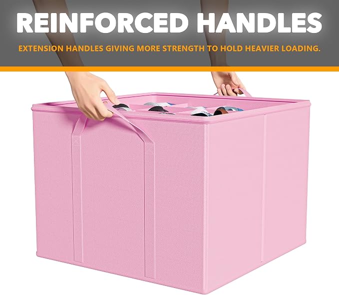 SpaceAid Shoe Organizer for Closet, 2 Pack Foldable Shoe Storage Containers Baskets Boxes Bins w/Adjustable Dividers, Fits 16-32 Pairs, Pink