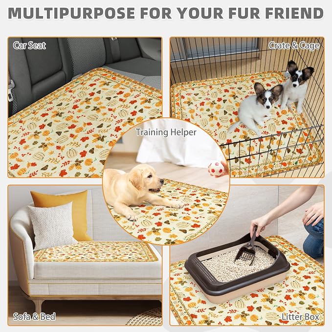 KOOLTAIL Washable Pee Pads for Dogs,2 Pack Thanksgiving Pet Mats,Super Absorbent Reusable Puppy Training Pads Waterproof,Nonslip Leak-Proof Dog Pee Pad,Large Whelping Pad for Floor,Crate,Couch,36"*41"