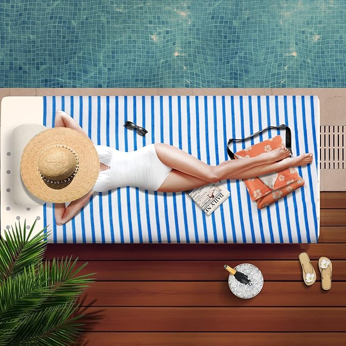 JML Beach Towels, Microfiber Bath Towel Set, Absorbent and Quick Dry for Adults, Travel, Summer, Sport, Swimming, Pool, Yoga, Camping, 6 Pack, 30" x 60", Cabana Stripe Coffee and White