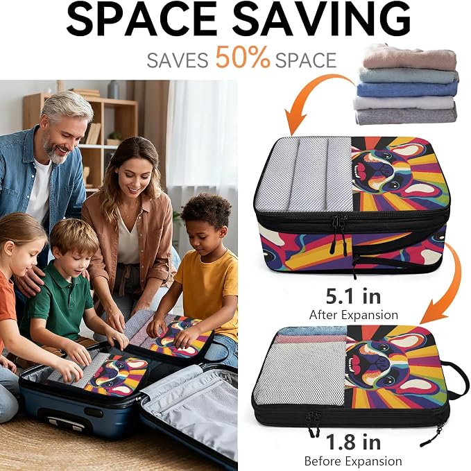 Funny Dog 6 Set Compression Packing Cubes Puppy Pet Expandable Packing Organizer for Travel Accessories Luggage Suitcase Bag