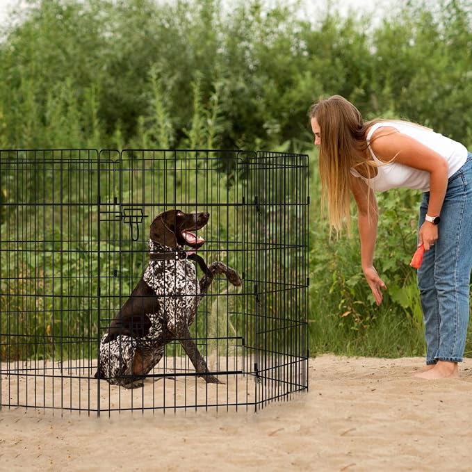 Peekaboo Dog Playpen 36 Inch, 8 Panel Metal Pet Fence with Bottom Pad | 36 Inch 8 Panel Rustproof Foldable Metal Dog Playpen with Octagonal Waterproof Bottom Pad