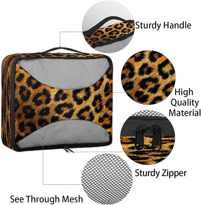 4 Set Packing Cubes for Travel, Animal Print Leopard Skin Packing Cubes for Women, Travel Luggage Packing Organizers, Packing Cube Set, Leopard Print