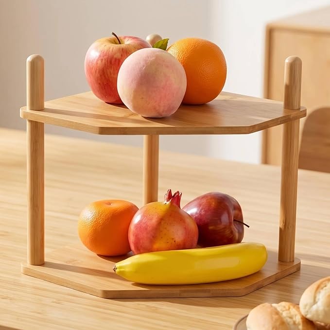 2-Tier Bamboo Corner Shelf,Kitchen Countertop Organizer,Corner Countertop Organizer Shelf, Coffee Bar Organizer,Coffee Bar Accessories,for Kitchen, Pantry, Organizers and Storage