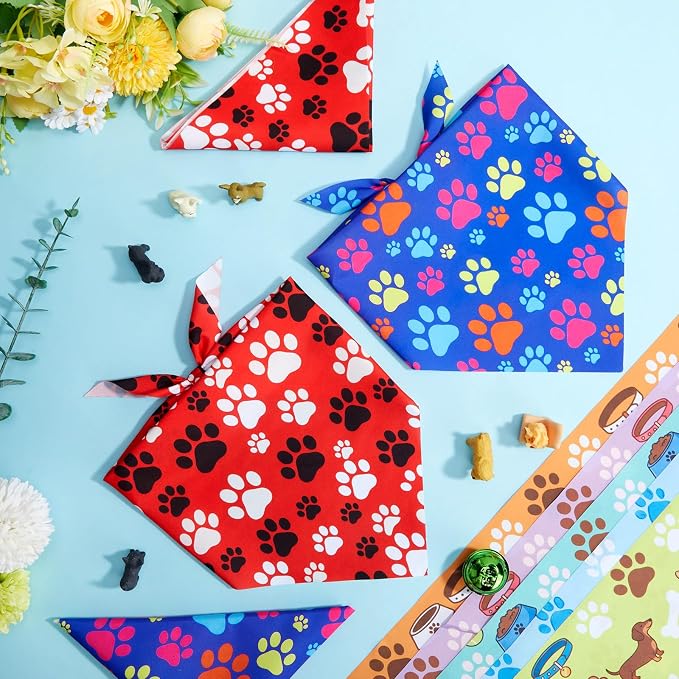 200 Pcs National Dog Day Dog Bandanas Bulk Pastel Paw Prints Pattern | Triangle Kerchief Bibs Scarf Set for Pets Birthday Party Costume Photo Props Accessories, 25 Styles, 25.6 x 17.7 x 17.7 Inch