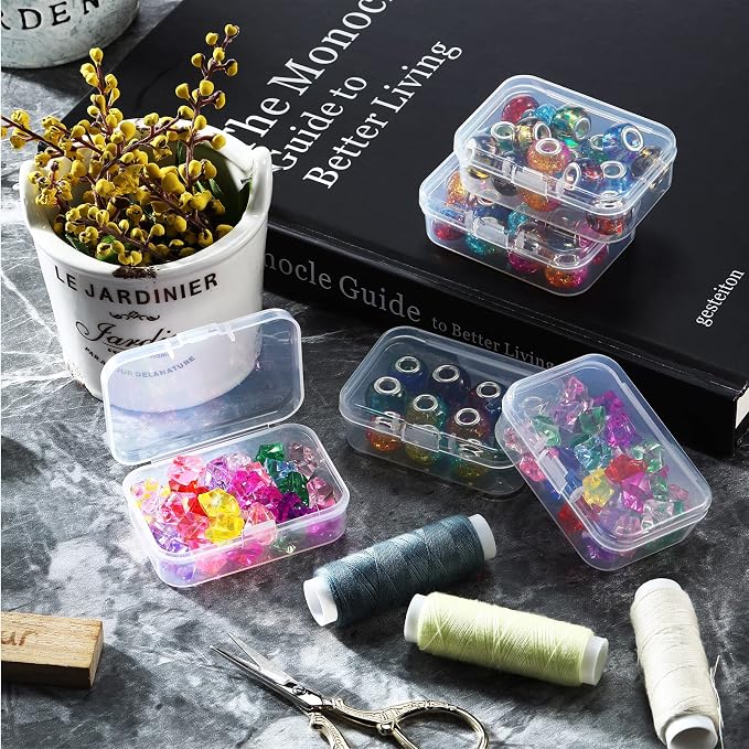 SATINIOR 24 Packs Small Clear Plastic Beads Storage Containers Box with Hinged Lid for Storage of Small Items, Crafts, Jewelry, Hardware(2.5 x 1.7 x 0.8 in)