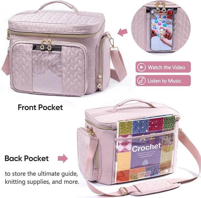 MYBAGZING Crochet Bag Organizer - Yarn Bags for Crocheting - Crochet Storage Bag with Pockets for Crochet Hooks, Crochet Accessories - Yarn Organizers - Yarn Holders for Crocheting - Knitting Bags