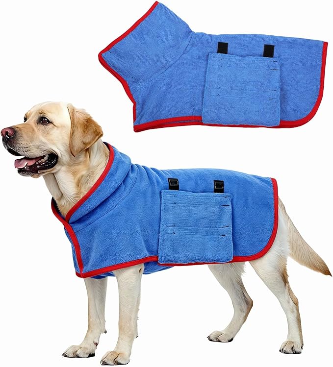 Dog Drying Coat, Dog Robes for After Bath Bathrobe Super Absorbent Towel Soft Adjustable, (XS, Blue), Intended for Fast Drying Warm Keeping Pet Cats Kitten Puppies